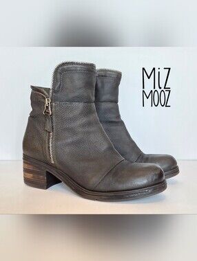 Miz Mooz Swish Leather Olive Green Ankle Boots
